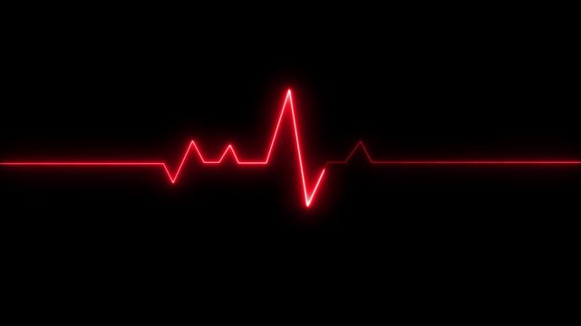 Red neon heartbeat ekg pulse line animation on black background, for medical and, technology concepts, heart rate