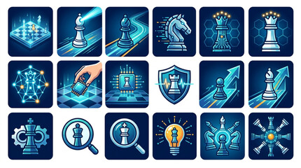Chess Strategy and Artificial Intelligence Concept Icons. © Tony