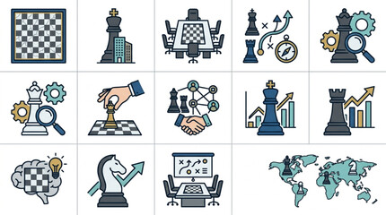 Chess Strategy and Business Planning Icons Set. © Tony