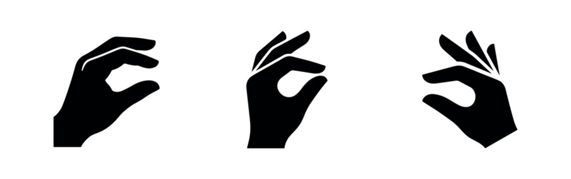 Set of finger snap icons, gestures representing snapping fingers or expressing perfection.