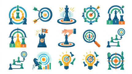 Chess Strategy Icons Representing Business Goals and Success. © We