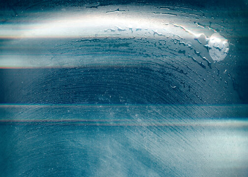 Ice surface with water drops, glitch effect background. Abstract cold grunge texture.	