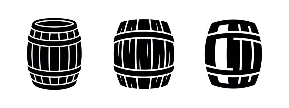 Wooden Barrel Icons: Stave and Hoop Silhouettes