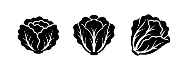 Lettuce and cabbage vegetable icon set, fresh healthy food symbols. © Lili