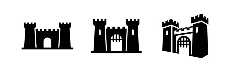 Medieval Castle Silhouettes Vector Icon Set. Ancient Fortress Outline Clip Art for Fantasy Design. © Lili