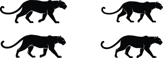 panther silhouette set walking wild cat graphics © ROSIDA