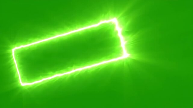 Dynamic glowing neon green rectangle highlight animation with pulsing light effects moving across a chroma key background