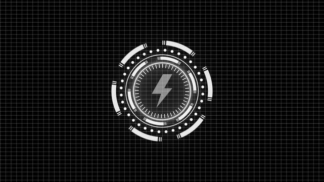 Energy Circle Icon Progressing With Lightning Bolt Animation On Black Background