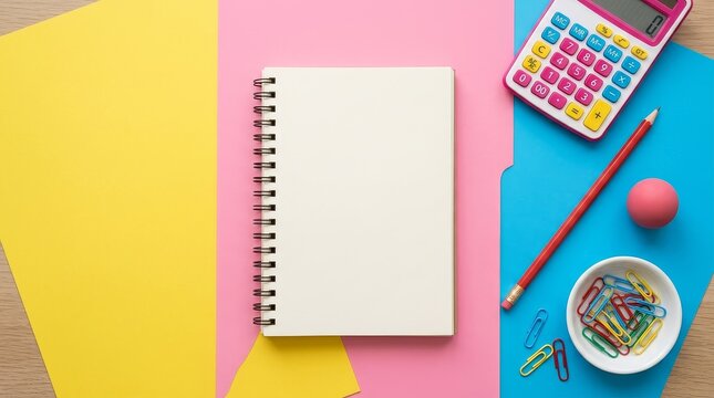 Colorful Workspace Tools for Entrepreneurs, Bright Office, Stationery, Inspirational Environment