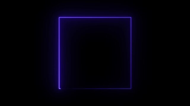 Neon rectangle frames glowing and fading in dark studio setting