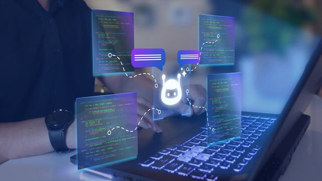 AI coding tool. Assisting software development and automating tasks. AI to generate code for creating applications on laptop.
