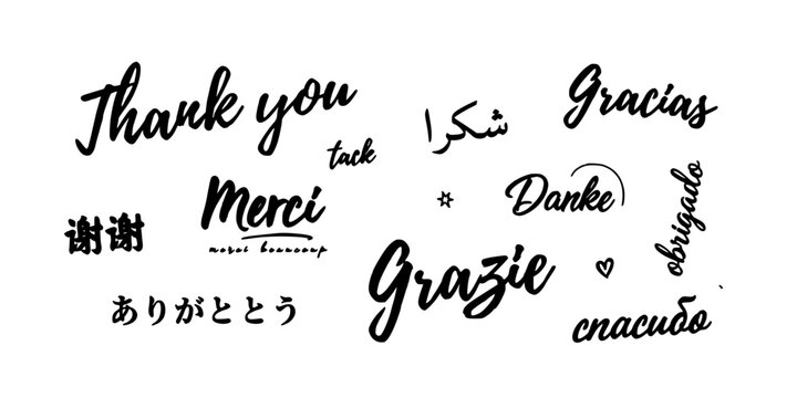 Thank You Written in Various Languages with Elegant Typography Featuring Gratitude, Handwritten, Script with Calligraphy