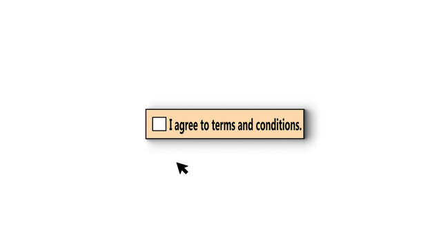 Terms and conditions checkbox with cursor flat icon on white background