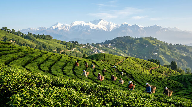 Darjeeling Tea Gardens with Kanchenjunga View