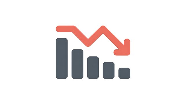 Red arrow going down over a gray bar chart