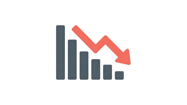 Bar chart showing a financial loss with a downward red arrow