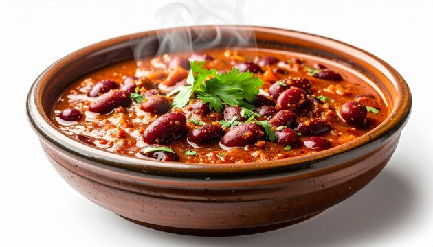 Freshly cooked rajma curry with warm steam effects, red kidney bean curry in ceramic bowl, Indian cuisine style, isolated white background, realistic lighting
