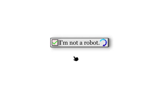 I'm not a robot, Captcha Verification Process Showing Checkbox And Rotating Image On White Background video security challenge robot