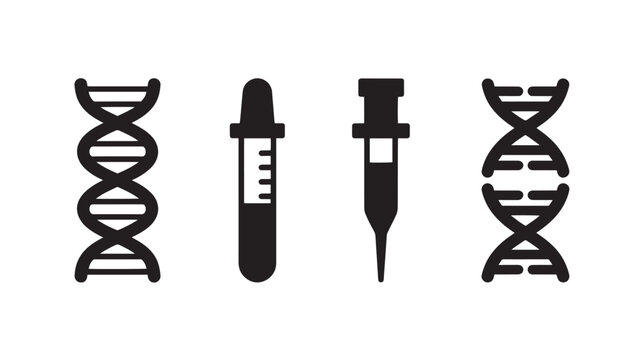 DNA strands alongside a pipette and syringe illustrate the fundamental tools used in genetic research and modern medical laboratory diagnostics.