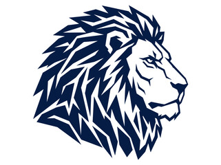 Lion head mascot logo with geometric mane and navy blue silhouette © Sigit