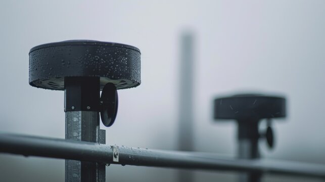 Closeup image of spinning weather station anemometer with gray sky background captured with Canon EOS R5