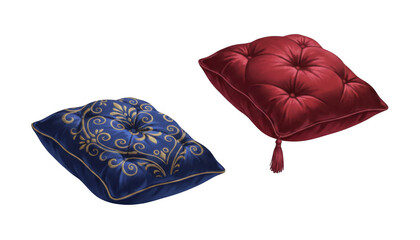 Obraz premium Decorative Tufted Cushions with Ornate Patterns and Tassels