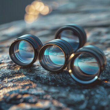 Detailed photograph of AR lenses on polished surface captured by Canon EOS R5 with 50mm f14 lens