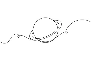 Saturn planet with orbit icon sign continuous one line drawing on white background minimalist global tech presentations and educational astronomy symbol outline vector illustration © Md. Sohel
