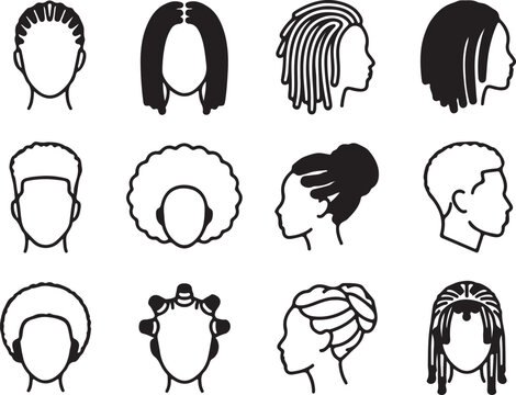 Black and white hairstyle icons collection