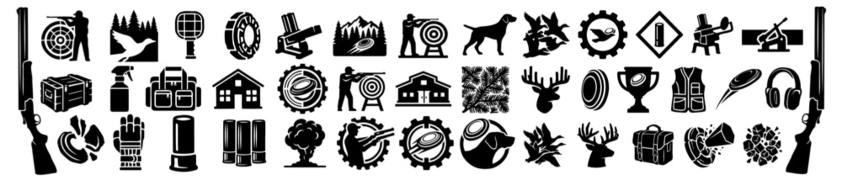 Clay Target Shooting Vector Silhouette Bundle - Skeet Trap Hunting Icon Pack - Shotgun Sport Outdoor Activity Template Collection
