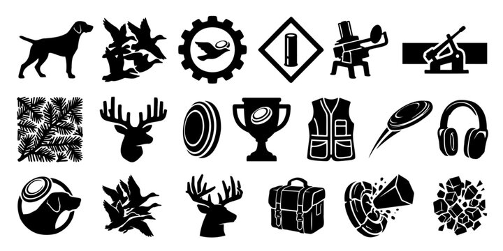 Clay Target Shooting Vector Silhouette Bundle - Skeet Trap Hunting Icon Pack - Shotgun Sport Outdoor Activity Template Collection
