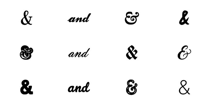 Ampersands and Text in Various Stylized Fonts Featuring Ampersand, And, Typography with Font and Elegant Elements for Script