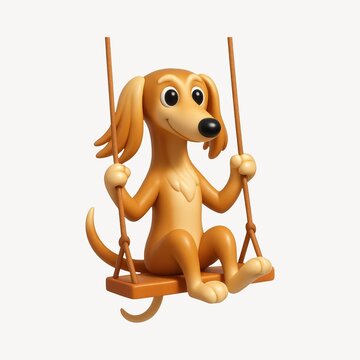 Playful dachshund swinging joyfully.