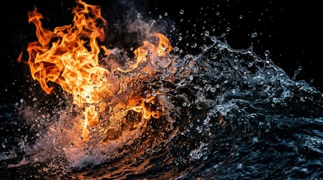 Explosion of Fire and Water in Dramatic Contrast.
