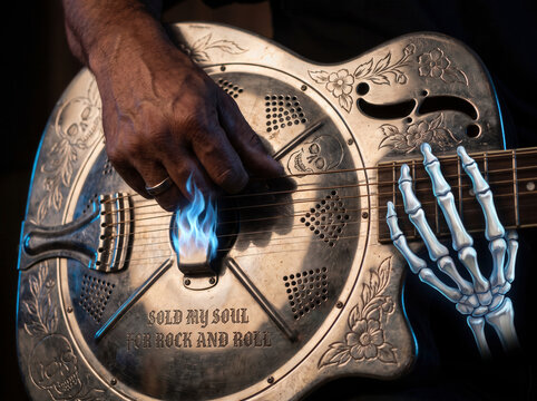 Sold My Soul for Rock and Roll Fiery Guitar Skeleton Hand