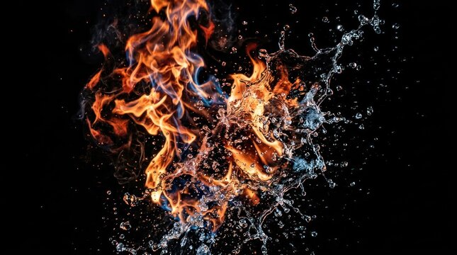 Fiery Flames and Splashing Water Abstract Collision.
