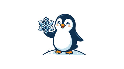 Fototapeta premium Cute Cartoon Penguin Holding Snowflake.