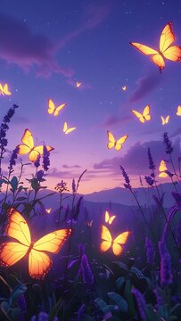Glowing butterflies vibrant lavender sunset meadow wallpaper images