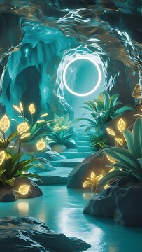 Glowing fantasy portal magical crystal cavern wallpaper images