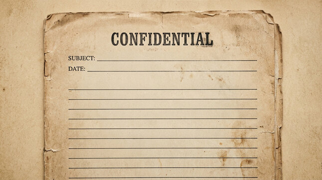 Confidential document with blank form fields for secure data entry. Vintage paper template for private information disclosure and official records.