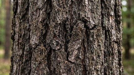 Fototapeta premium Detailed Texture of Rough Pine Tree Bark in a Forest Setting