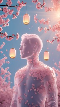 Young woman cherry blossom festival lanterns spring portrait hd images