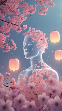 Ethereal human silhouette cherry blossoms zen spirit spring hd images