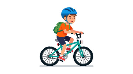 Fototapeta premium Boy riding bicycle wearing helmet and backpack illustration