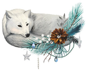 Obraz premium Hand drawn white wolf. Watercolor illustration.