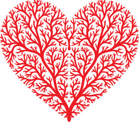 Red Heart Shaped Tree Branches Vector Graphic for Valentine Day Greetings, Medical Cardiology Concepts, Wedding Invitations, and Abstract Love Artwork © Remi