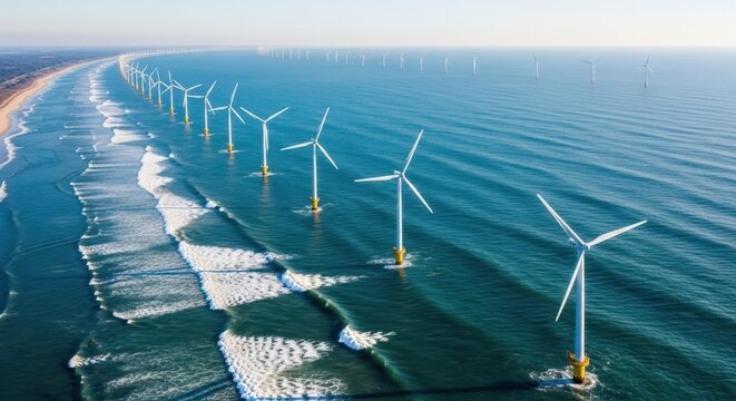 Expansive offshore wind farm harnessing ocean currents for sustainable renewable energy generation