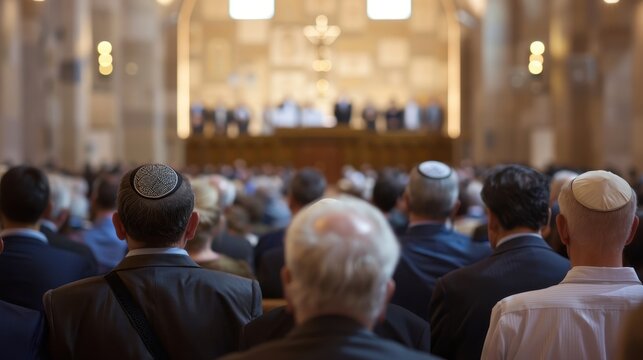 Packed synagogue unites in fervent prayer during Neilah service, open ark reveals sacred Torah scrolls as Yom Kippur reaches its climactic conclusion