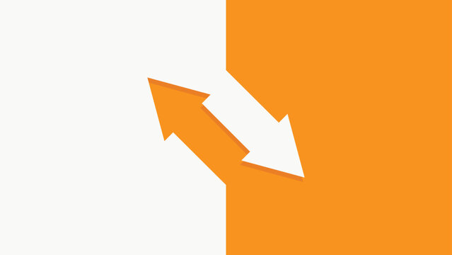 Two opposing arrows cross between orange and white backgrounds, symbolizing exchange, transition, direction, or movement in a minimalist design.