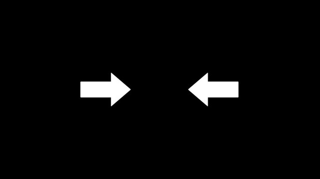 minimalist white arrows pointing inward on black background. modern direction and focus icon animation 4k